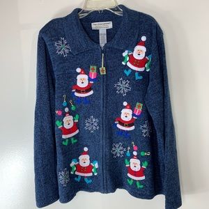 Tiara international holiday sweater blue Santa xl